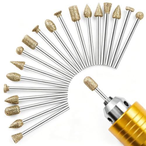 shengbenhao 20pcs Diamond Grinding Points Set 60 Grit Diamond Cutter Set | Diamond Burr Compatible with Dremel Rotary Tool with 1/8 Inch Shank for Stone Glass Ceramic, Grinding, Carving, Drilling
