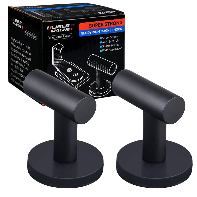 [Australia - AusPower] - ULIBERMAGNET Strong Magnetic Coat Hooks,Heavy Duty Rubber Coated Magnets Hook for Metal,Door,Grill,Refrigerator, Locker,Neodymium Magnet Hook for Towel,Coat,Bag,Umbrella 2PCS 1.69inch Magnetic Coat Hooks 