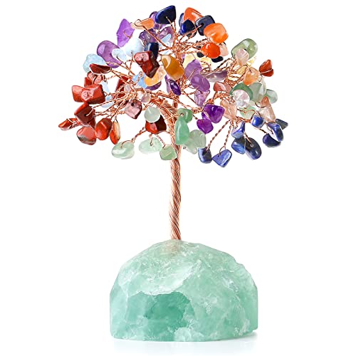 7 Chakra Healing Crystal Tree Natural Gemstone Crystals Stone Base Copper Wire Tree Life Money Trees for Home Office Desk Room Bookshelf Decor Reiki Spiritual Energy for Womem Men 7 Chakra