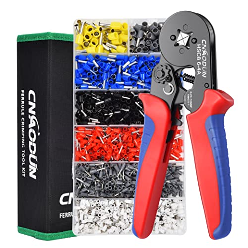 Ferrule Crimping Tool Kit, CNAODUN for AWG 23-7 with 1900PCS Wire Ferrules Terminals Self-Adjustable Ratchet Wire Ferrule Crimper Ferrule Crimping 6-4A
