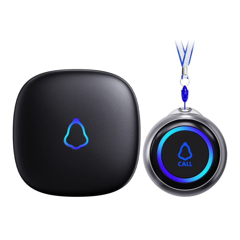 [Australia - AusPower] - Caregiver Pager, Wireless Call Button for Seniors/Elderly at Home, 1 SOS Button + 1 Receiver Medical Life Alert System, Emergency Panic Call Bell, Nurse Calling & Patient Assistance Alarm 1 Receiver + 1 Call Button Black 