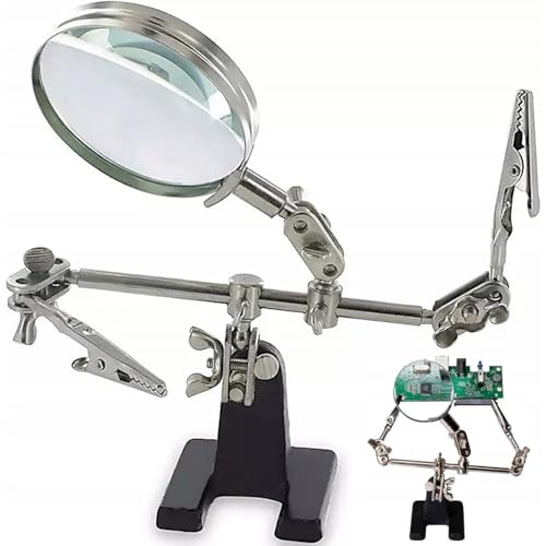 Retoo Third Hand Magnifier with Clamps, Adjustable 2.5X Magnification, Designed for Soldering, Crafting and Inspection of Micro Objects