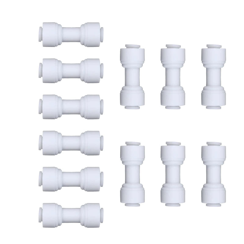 [Australia - AusPower] - 12pcs White Plastic Union Connector (1/4-in OD x 1/4-in OD, Push-to-Connect Coupling Fitting) 1/4-in OD x 1/4-in OD 