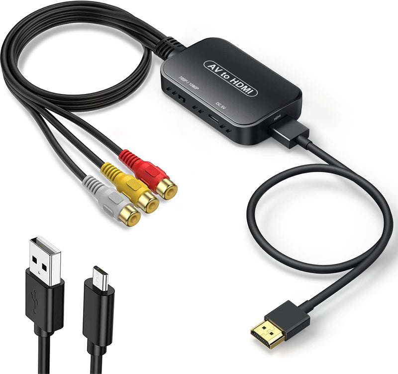 [Australia - AusPower] - RCA to HDMI Converter,Viagkiki AV to HDMI Adapter,RCA to HDMI Composite Audio Video Converter for PS1, PS2, PS3, STB, Xbox, VHS, VCR,Black-Ray DVD Players(HDMI Cable Included) Black 