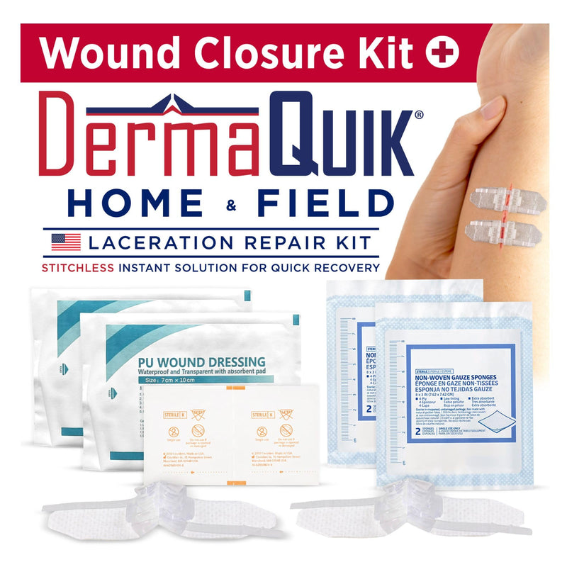 [Australia - AusPower] - Laceration Kit - 2 Patented Laceration Closure Strips, Upgrade from Small Butterfly Bandages Wound Closure Strips, Breathable, Zip Stitchless Kit for Kids to Elderly - Home & Field Use Home & Field Kit 