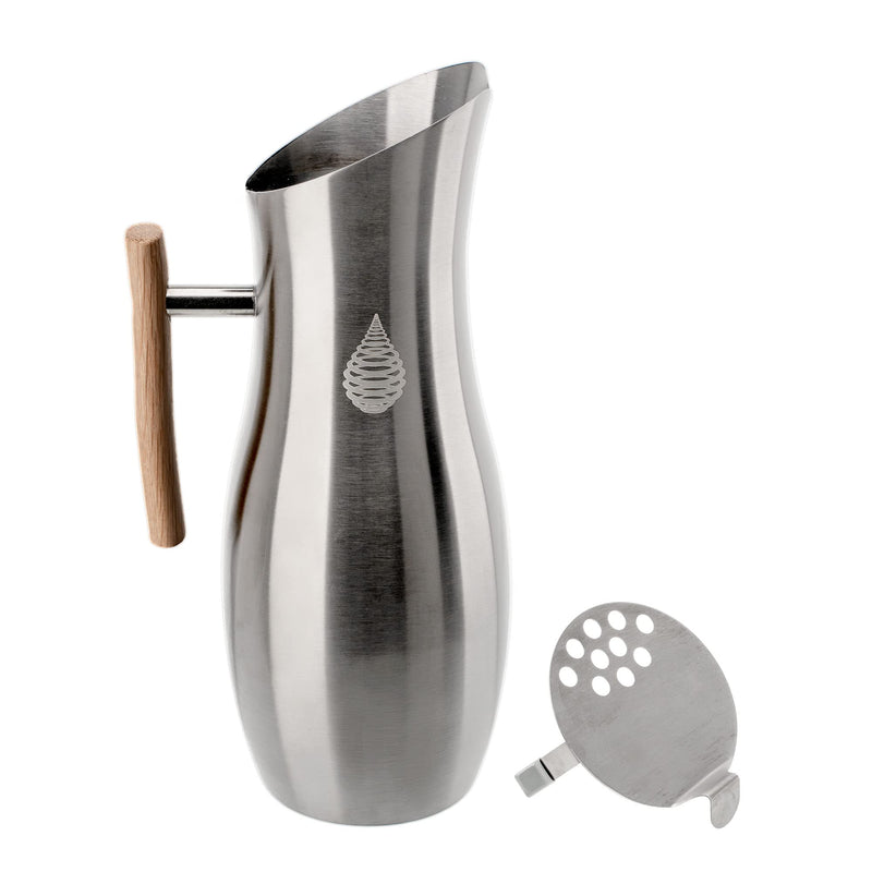 Invigorated Living Stainless Steel Water Pitcher with Lid, Ice Guard, Wooden Handle, Ideal for Cold and Fruit Infused Water (1.9L, No Filter) 1.9L Silver-NF