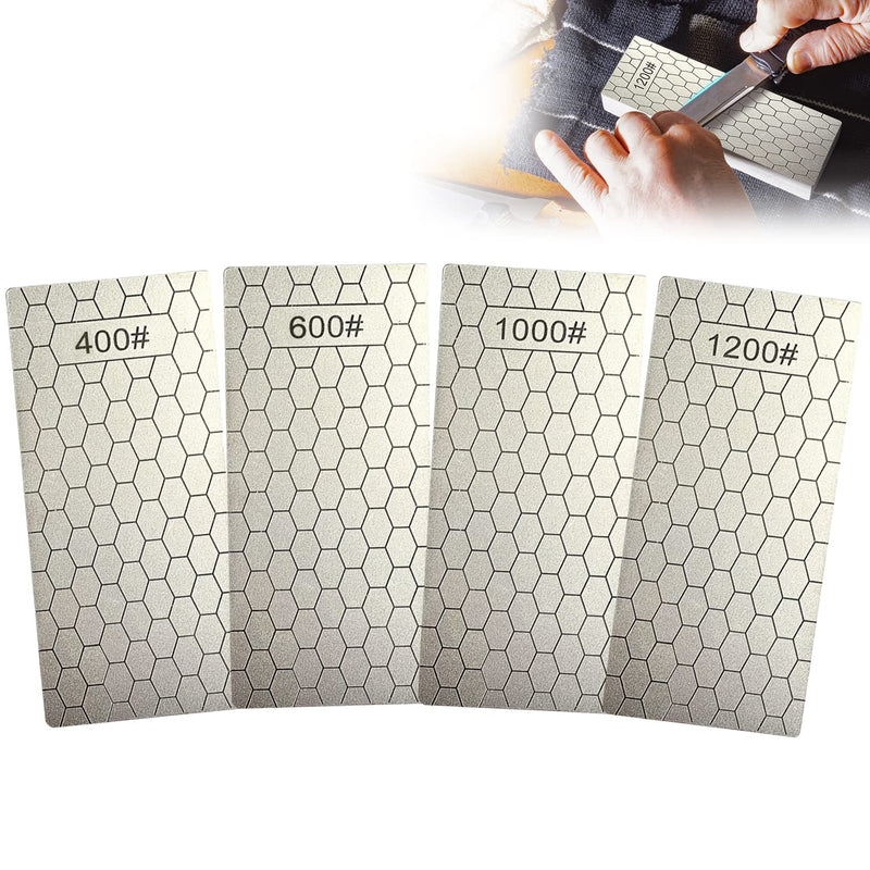 Set of 4 400/600/1000/1200 Diamond Sharpening Stones for Kitchen Appliances and Outdoor Use, Silver