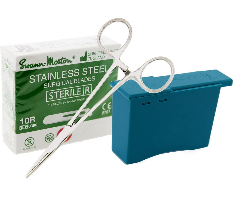 [Australia - AusPower] - Dermaplaning Kit Professional Swann Morton 10R Dermaplaning Blades, scalpel blade remover box, hemostat for ease of installing surgically sharp dermaplane blades (3 items) 