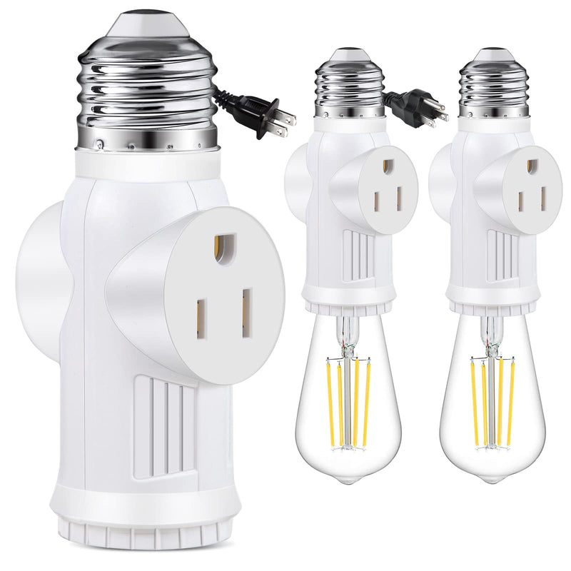 [Australia - AusPower] - E26 Light Socket to Plug Adapter - 2 Pack 2/3 Prong Light Socket Outlet - Light Bulb Plug Adapter, Polarized Light Socket Adapter Splitter Converter for Garage Porch (White) White 
