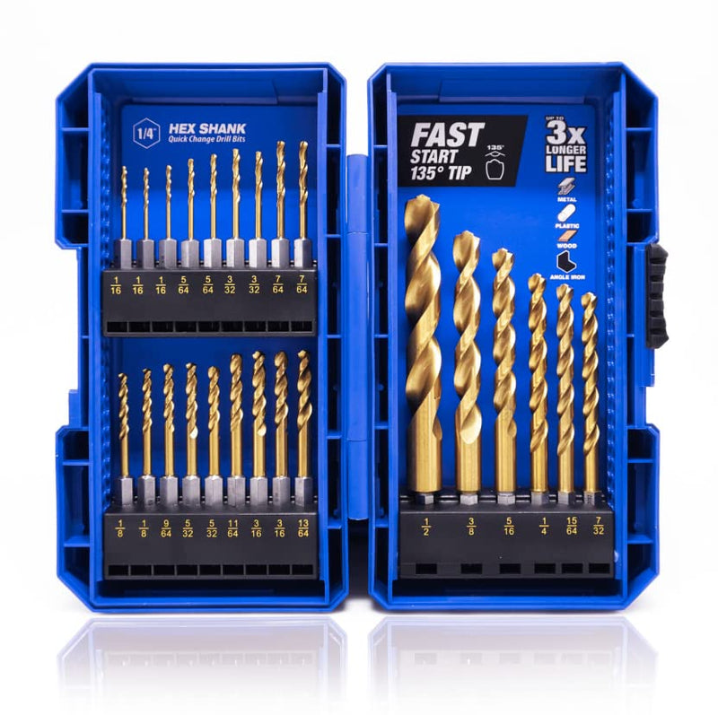 [Australia - AusPower] - 24 Pieces Hex Shank Drill Bit Set for Impact Driver, HSS Twist Titanium Drill Bits for Metal, Hex Drive Quick Change Drill Bits Set 24PCS 