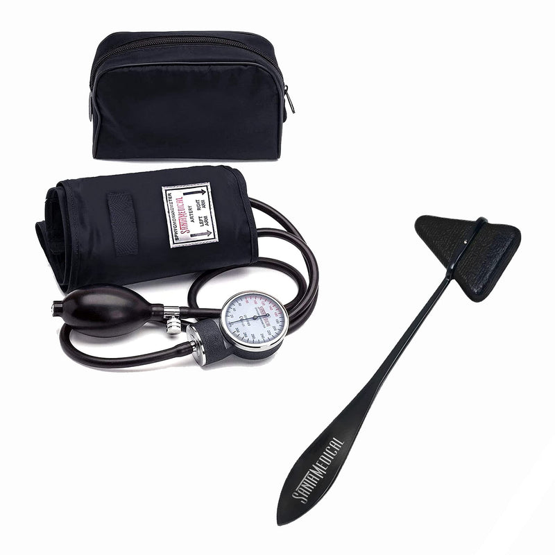 [Australia - AusPower] - Santamedical Adult Deluxe Aneroid Sphygmomanometer - Professional Blood Pressure Monitor with Adult Black Cuff and Carrying case (Light Black) & Santamedical Taylor Percussion Hammer 