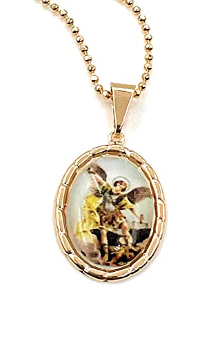 LESLIE BOULES Virgen de Guadalupe Medal Necklace for Women 18K Gold Plated Chain C-San Miguel Arcángel