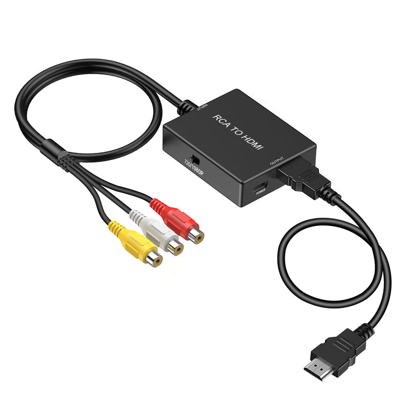 [Australia - AusPower] - RCA to HDMI Adapter Converter, AV to HDMI Converter with HDMI Cable Supports PAL/NTSC for PS2/VHS/VCR/Blue-Ray DVD ect. 