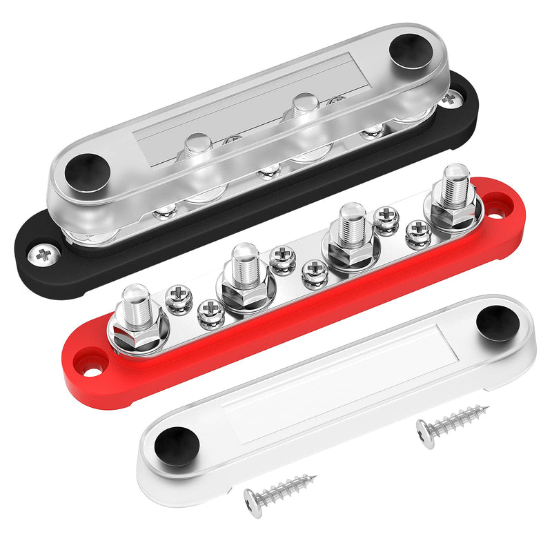 [Australia - AusPower] - DAIERTEK Bus Bar Terminal Block 4 x 5/16" (M8) Terminal Stud, 6 x #8 (M4) Screw Terminal Positive & Ground Power Distribution Block with Cover Marine Battery Bus Bar 12V - 48V for Automotive Car Boat 150A-M8 