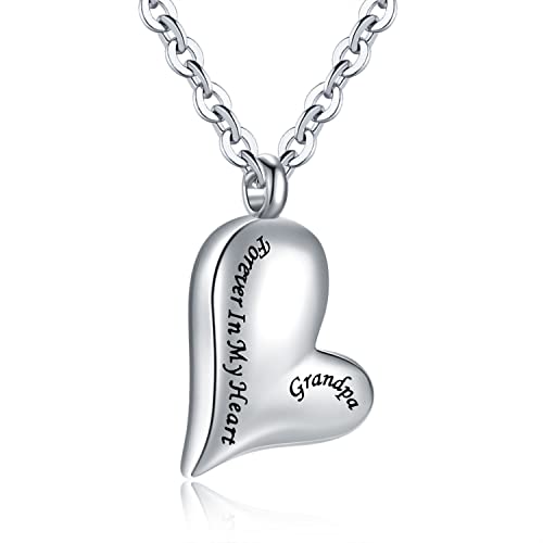 Cremation Heart Urn Necklace for Ashes Jewelry Keepsake Pendant Grandpa - Silver