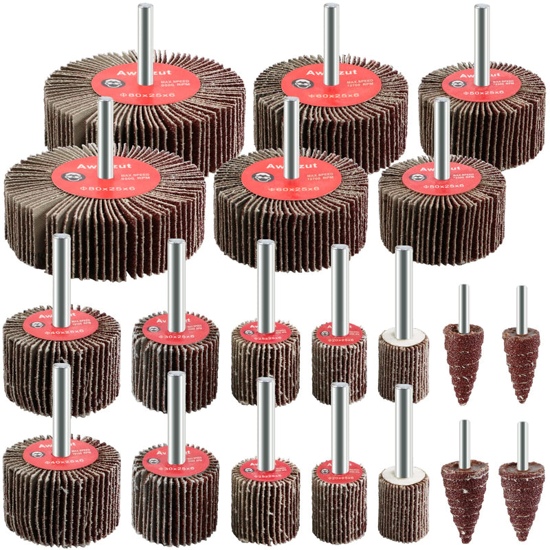 Awutzut Flap Grinder Set, Grain 80 Lamellar Grinder, Grinding Attachment for Drill, Cordless Screwdriver, Straight Grinder (20 Pieces)