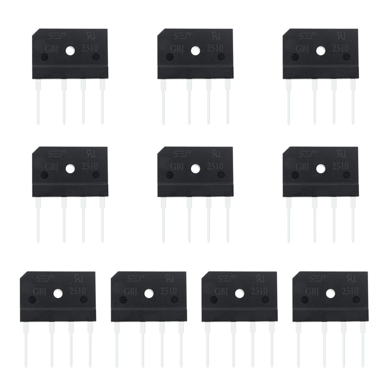 [Australia - AusPower] - Create idea 10pcs GBJ2510 25A 1000V Bridge Rectifier Through Hole Flat Diode Bridge Rectifier for Switching Power Supply LED Light Electronic Circuits 