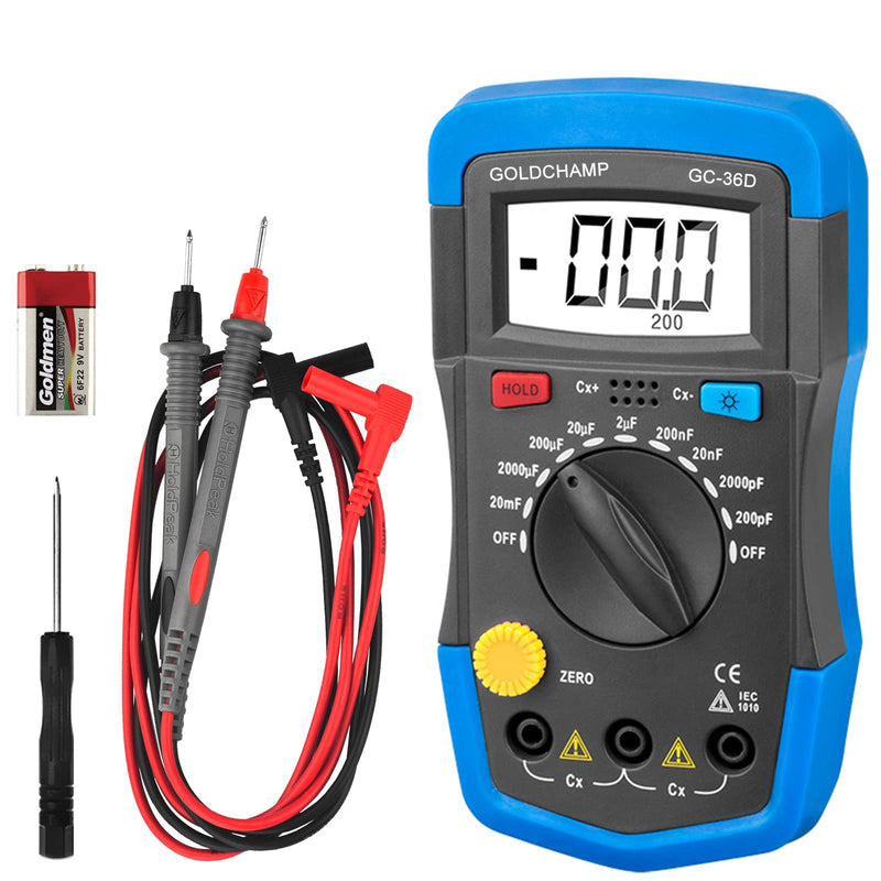 [Australia - AusPower] - Digital Multimeter Capacitance Meter 200pF-20mF Meter Capacitor Handheld Multimeter Tester with Multi Testers Manual Range Measure Tool, Back Light, Data Hold 1 
