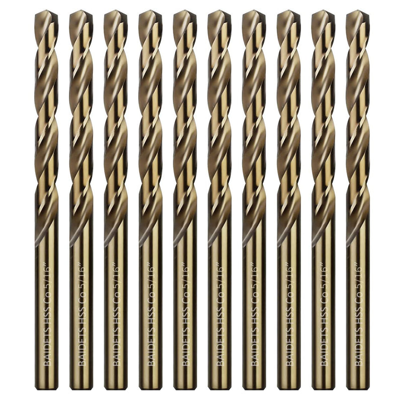5/16 Inch Cobalt Drill Bits - Set of 10 Pcs, BAIDETS M35 High Speed Steel Jobber Drill Bits, Twist Drill Bits Set for Hard Metal, Stainless Steel, Cast Iron, Plastic and Wood 5/16inch, 10PCS