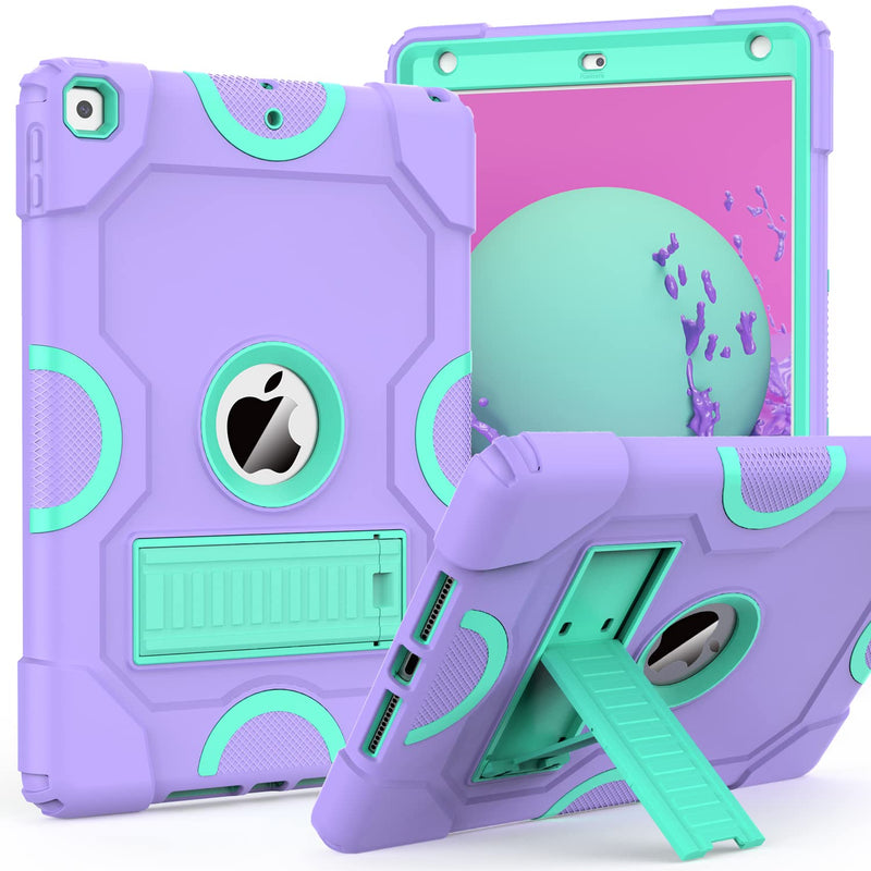 [Australia - AusPower] - for iPad 9th Generation Case, iPad 8th 7th Generation Case, iPad 10.2 Inch 2021/2020/2019 Case, Heavy Duty Rugged Shockproof Protective Cover with Kickstand for Kids Purple/Green 