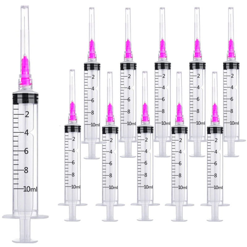 100 Pack 10ml 18Ga Plastic Syringe with Measurement for Scientific Labs and Industrial Dispensing, Disposable Individually Wrapped (100, 10ml-18Ga) 100