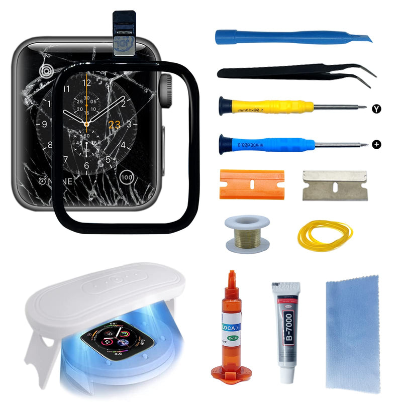 [Australia - AusPower] - Compatible with Apple Watch Series 5 SE/SE2 Screen Replacement 44mm Front Glass Cover Lens LED Touch Digitizer Repair Kit with Tools and Instructions (No LCD Screen) S5/SE/SE2 