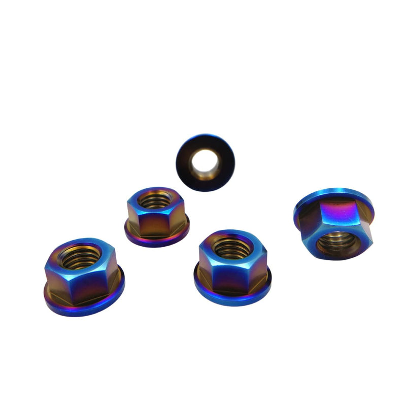 [Australia - AusPower] - RISON Titanium Nut Titanium Flange Nut M4x0.7mm Titanium Sprocket Nut Burnt Blue 6AL4V Titanium Flange Nut for Motorcycle 5PCS 