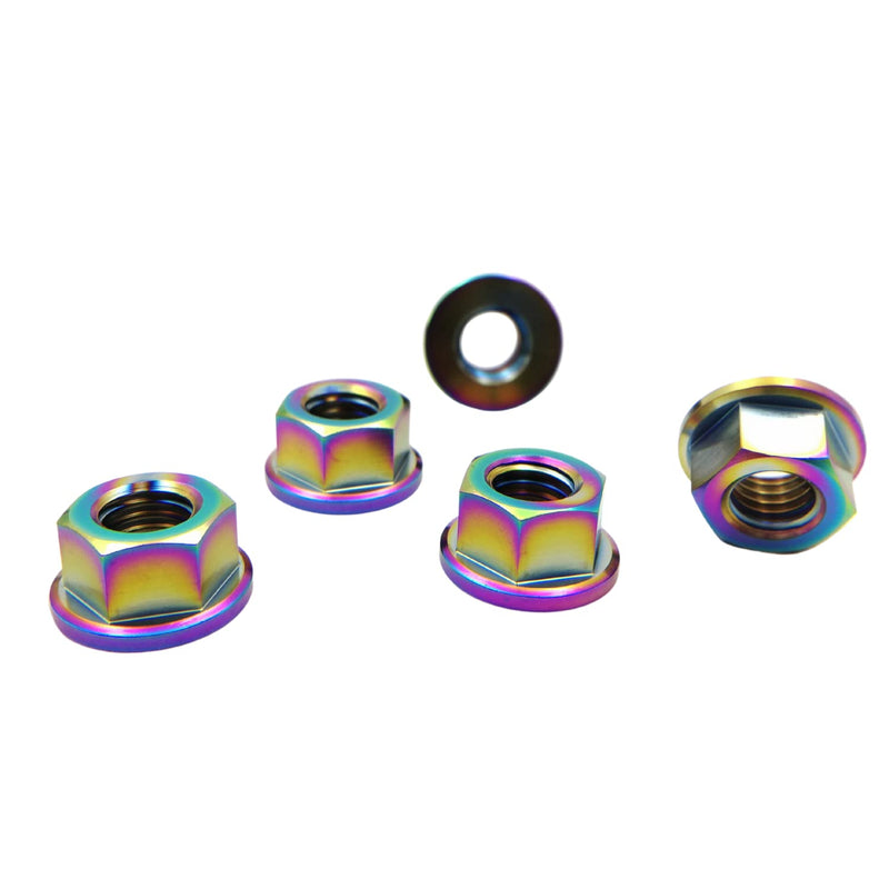 [Australia - AusPower] - RISON Titanium Nut Titanium Flange Nut M8x1.25mm Titanium Sprocket Nut Rainbow 6AL4V Titanium Flange Nut for Motorcycle 5PCS 