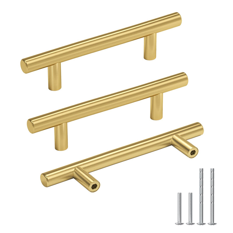 Goldenwarm 20 Pack 3-1/4 Inch Cabinet Handles - Brushed Brass Drawer Pulls - Kitchen & Bathroom Cabinet Handles Gold Decorative Dresser Hardware 3-1/4in Hole Centers