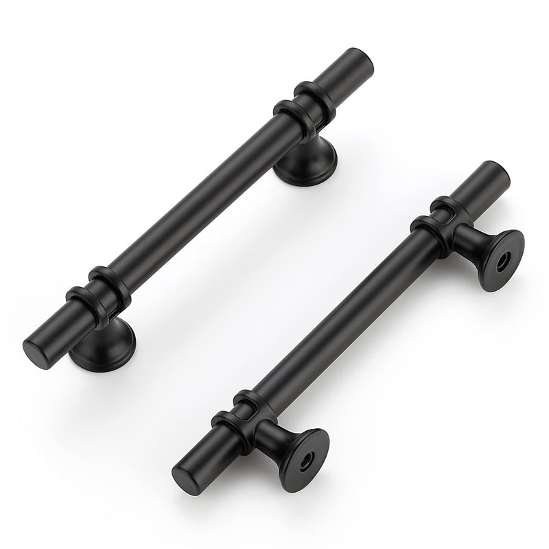 Black Cabinet Handles Black Cabinet Pulls 10 Pack 4 Inch Hole Center | Modern T-Bar Shape with Round Base, 6-3/8 Inch Overall Length, Easy Installation for Cabinets & Drawers