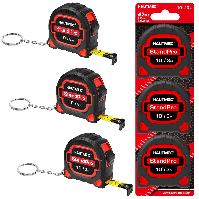 HAUTMEC 3pc Small Mini Tape Measure 10ft, Keychain Measuring, Metric and Imperial Scales, Retractable Pocket Measurement Suitable for Homeowners, HT0252