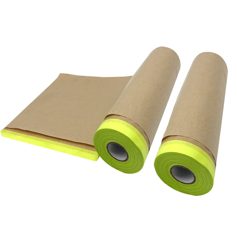[Australia - AusPower] - Masking Paper, paint masking, 2 Pack Automotive Paint Paper Roll with Tape, Tape and Drape for Painting, Assorted Paint Masking Paper for Car and Furniture (Unfold 18 inch Width X 100 ft Long) 