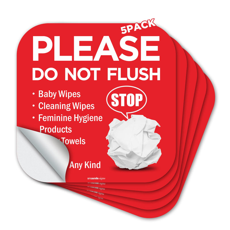 [Australia - AusPower] - Please Do Not Flush Sign 5 Pack 6"x 6" Please Do Not Flush Anything Except Toilet Paper Sign Self Adhesive Decal 