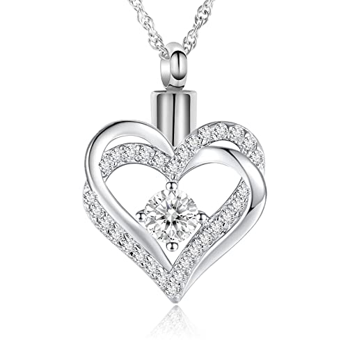 shajwo Cremation Jewelry Heart Urn Necklace for Ashes of Loved One Silver-White