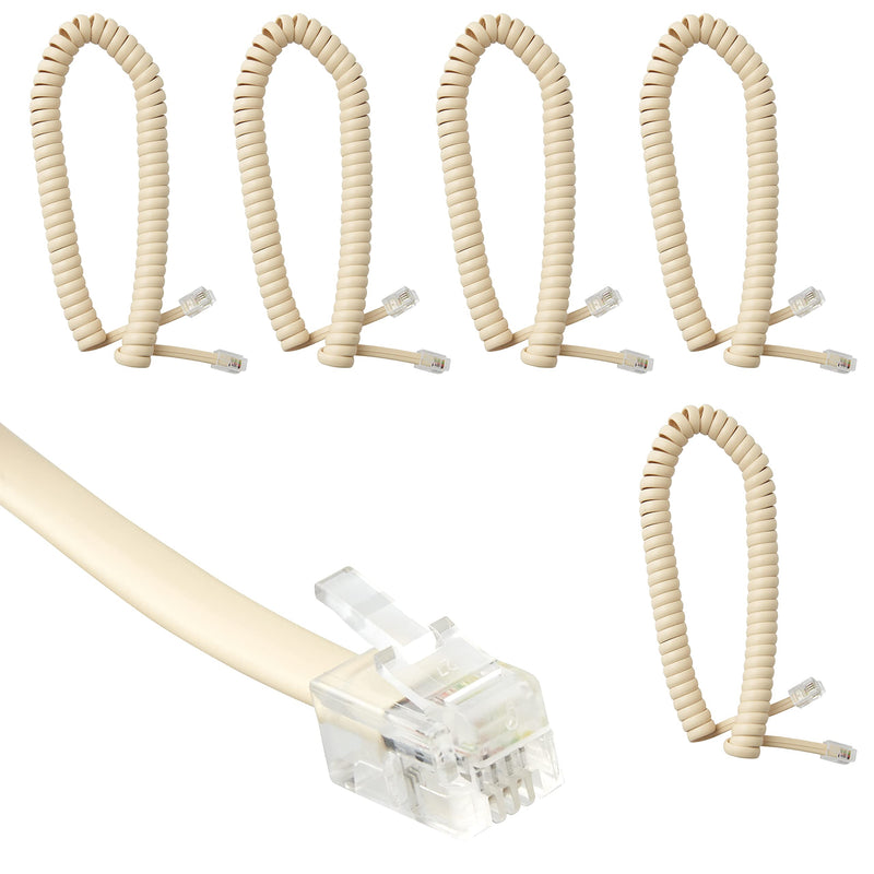 [Australia - AusPower] - Newhouse Hardware 7 ft Uncoiled/1.33 ft Coiled Telephone Handset Cord, with RJ9 (4P4C) Connectors, Used to Connect The Telephone and Handset, 5-Pack, Ivory 