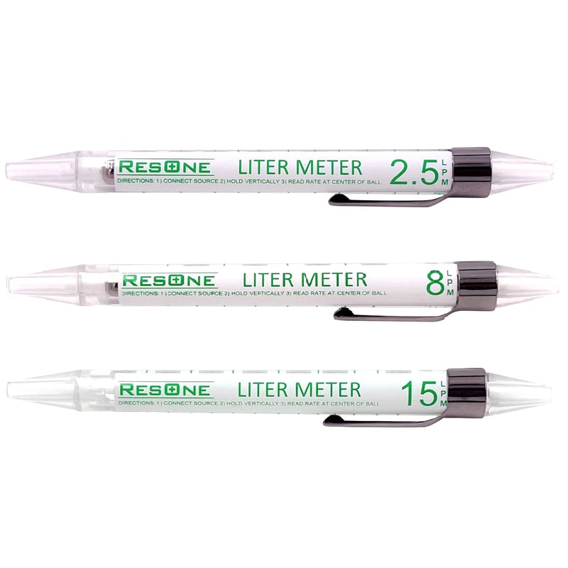 ResOne 3pk Liter Meter Pens: Measure Oxygen Flow 0-15 LPM for Pediatric, Standard, High Flow- Compact Oxygen Flow Meter for Quick, Precise Flow Checks