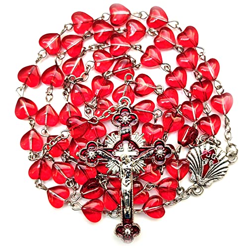 Rosary Beads Chaplet heart-shaped Artificial Crystal Glass Rosery Cross Catholic gifts Red