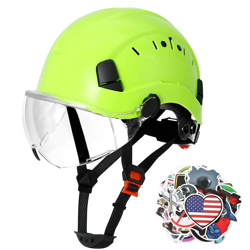 AOLAMEGS Construction Hard Hats with Visor - OSHA Approved Construction Hardhat with Chin Straps Green Hard Hat with Clear Visor