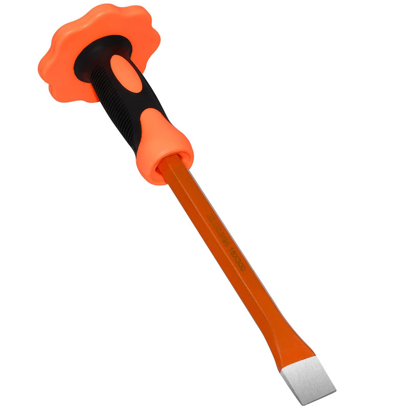 [Australia - AusPower] - 12-Inch Heavy Duty Flat Chisel with Hand Protection,Flat Head,Demolishing/Masonry/Carving/Concrete Breaker Chisels with Bi-Material Hand Guard 