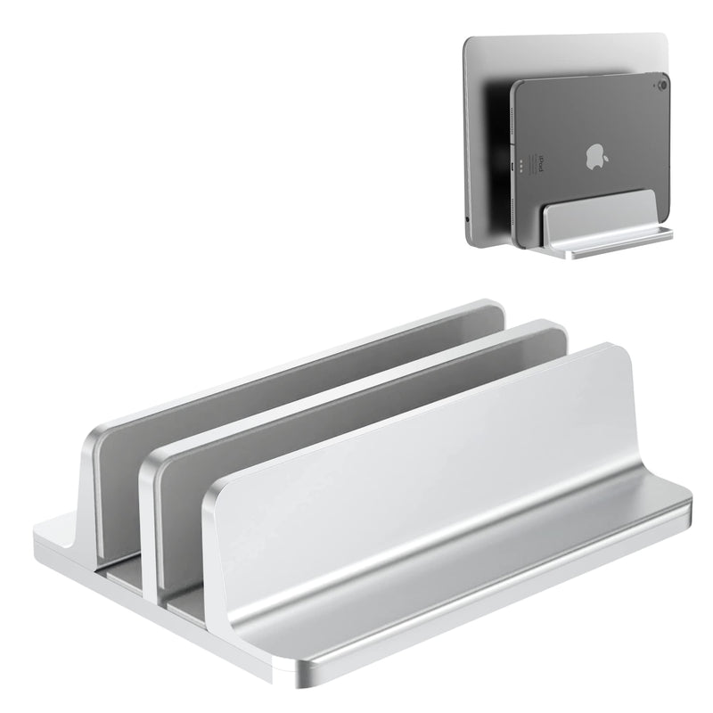 [Australia - AusPower] - New Vertical Laptop Stand, Adjustable 2 Slot Aluminum Desktop Holde(Up to 17.3 inch), Fits All MacBook/Microsoft Surface/HP/Dell/ChromeBook/iPad and Gaming Laptops (Silver) Silver 
