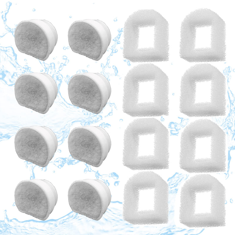 [Australia - AusPower] - 16 Pack Pet Fountain Filter Replacement,8 Carbon Filters and 8 Foam Pre-Filter Replacement Compatible with Multiple Pet Water Dspensers Water Bowl 8 Carbon filters+8 Foam filters 