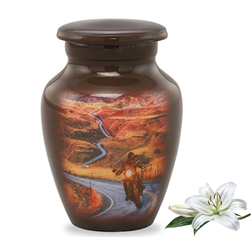 Keepsake Motorcycle Cremation Urn for Human Ashes – Highway to Heaven Heart Urn for Men & Women | Handcrafted Memorial Urn for Motorcycle Lovers with Stand, Velvet Case & Storage Bag Motorcycle Keepsake