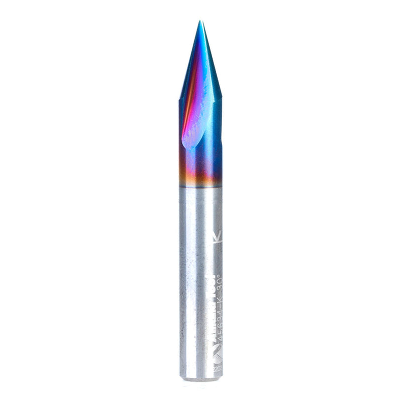 Amana Tool 45634-K SC Spektra Extreme Tool Life Coated V-Groove 30 Deg x 1/4 D x 27/64 CH x 1/4 Inch SHK 3-Flute Router Bit