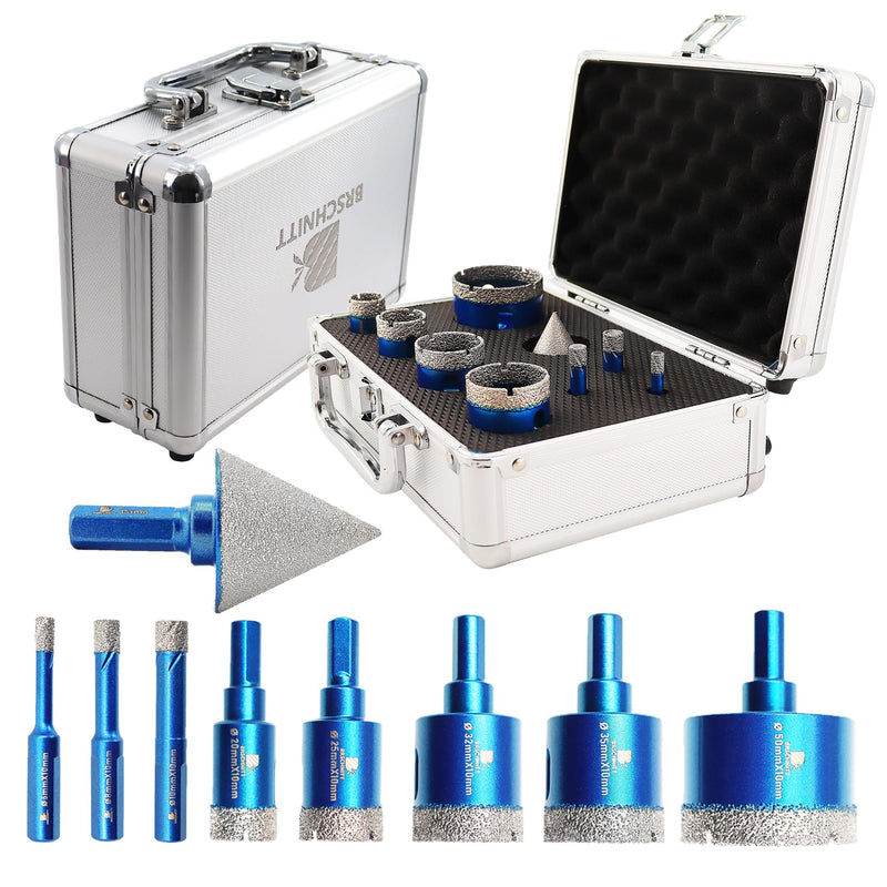 Diamond Core Drill Bit Set - 9pcs Hole Saw Kit for Porcelain Tile, Ceramic, Marble, Granite Drilling, 6/8/10/20/25/32/35/50mm Bits & 1 3/8" Chamfer Bit