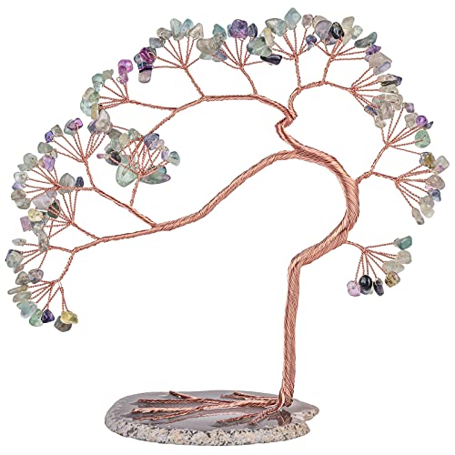 rockcloud Handmade Fluorite Crystal Money Tree with Agate Slice Base Rainbow