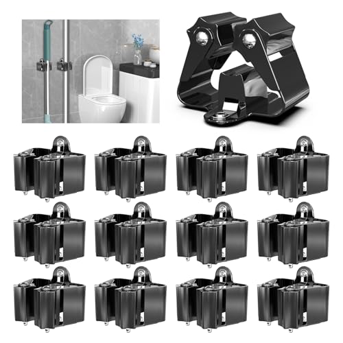 3-H 12x Broom Holder Wall, Garden Tool Holder Set Made of Stainless Steel (Black) | Broom Holder Wall Mount for Broom Garden Tools Shovel Mop Device Holder for Home Garden Garage Powder Coated 12pc Black
