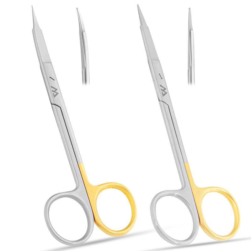 [Australia - AusPower] - Goldman Fox Scissors Suture Straight and Curved Scissors 13 cm Surgical Scissors Set of Two (Super Cut Serrated Blade) for Cutting Gingival Tissues | Premium Quality Japanese Stainless Steel 