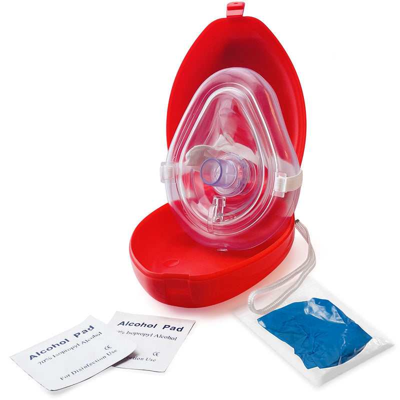 [Australia - AusPower] - Medical CPR Mask - CPR Pocket Resuscitator Mask, Oxygen Inlet, Elastic Head Strap, Clamshell Case, Antiseptic Prep Pads, and Gloves - Suitable for Adults/Child - 1 Pack 