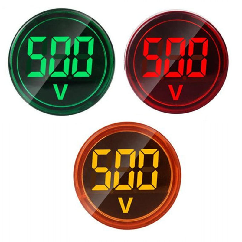 [Australia - AusPower] - 3pcs Digital Display AC Voltage Indicator, 22mm Round Head LED Voltage Tester AC50~500V Voltmeter Monitor Green red Yellow V 