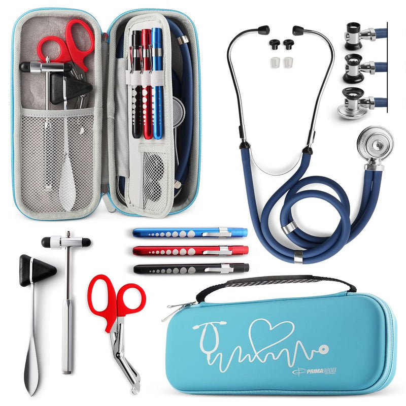 [Australia - AusPower] - Primacare KB-9397-BL Stethoscope Case, SUPPLIES INCLUDED, Blue with Multiple Compartments, Portable and Lightweight First Aid Kit Bag with Vital Medical Supplies, Nursing Accessories for Nurses 